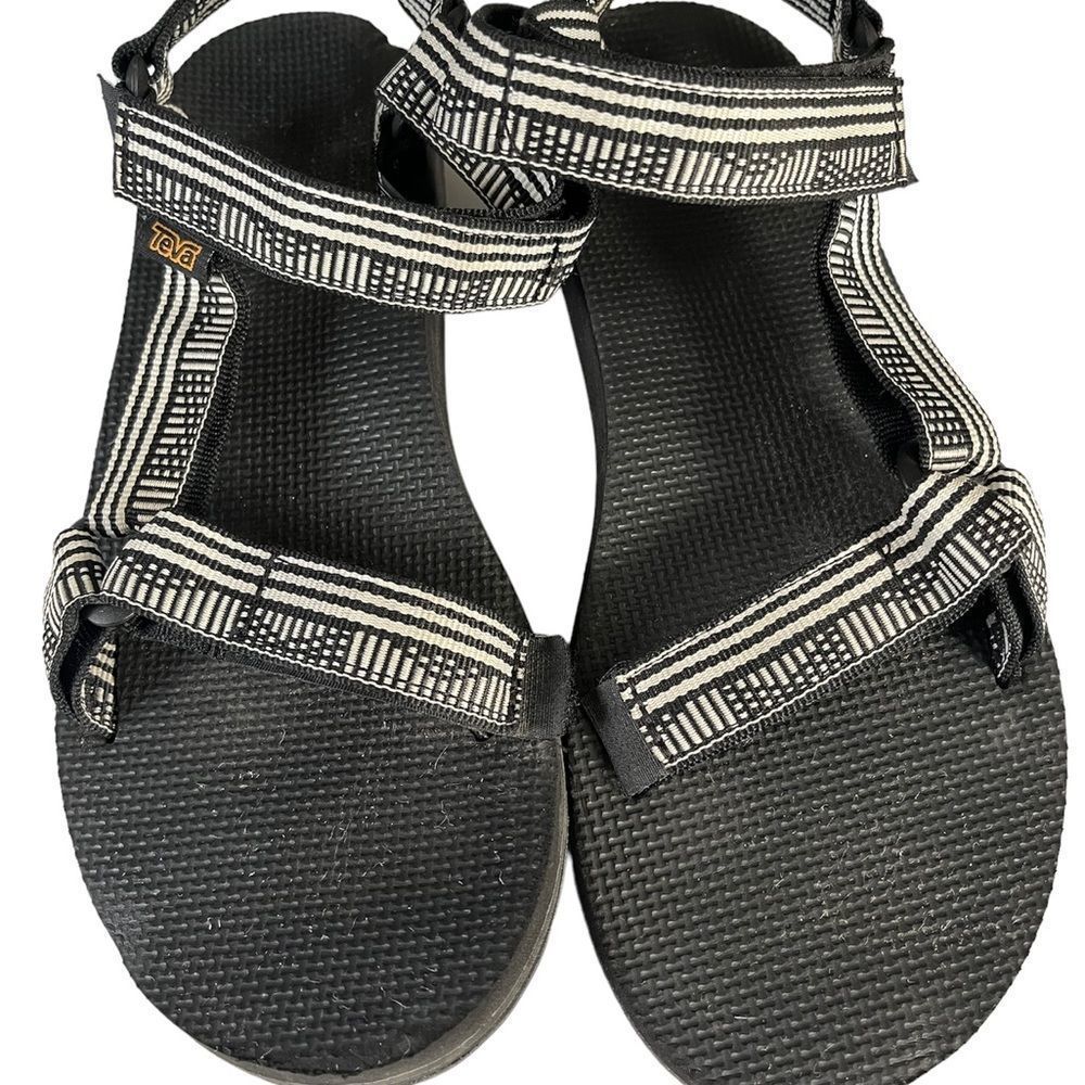 TEVA Original Woman’s Sandals Sz 8 Black White Geometric Adjustable Comfort